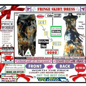 🛑 BULLY Fold Over ➕🆒 SKIRT/DRESS High Waist FRINGE Mineral Wash 💸BUY NOW‼️🟢